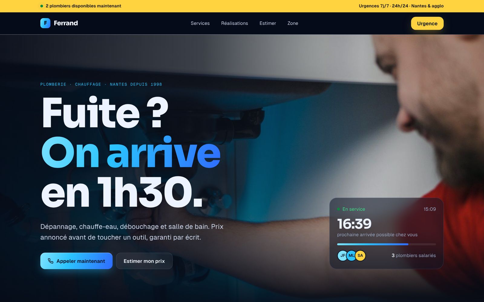 Aperçu du site du plombier