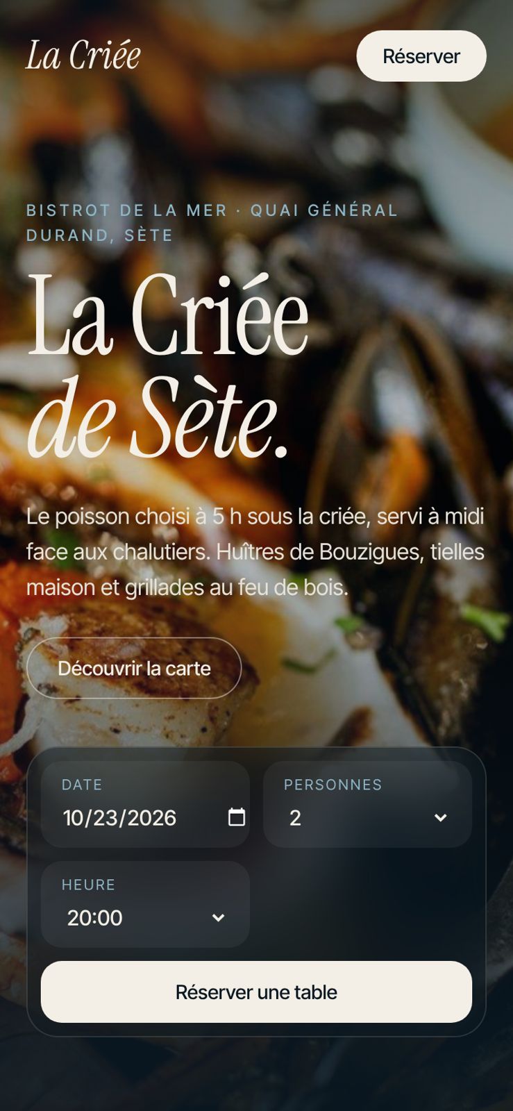 Site d'exemple d'un restaurant sur téléphone