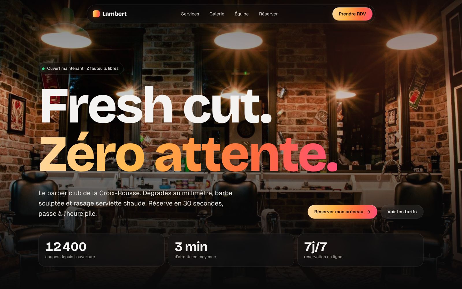 Site d'exemple d'un barbier affiché sur un ordinateur